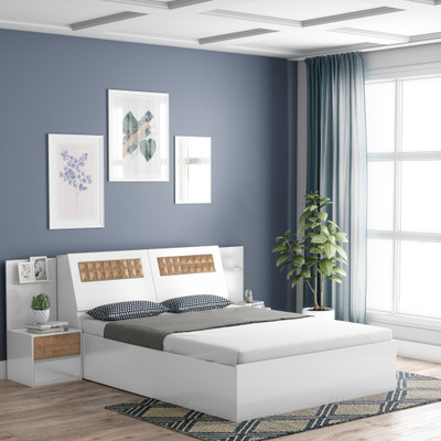 Flipkart Perfect Homes Choral Engineered Wood Queen Hydraulic Bed(Finish Color - White)