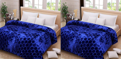 Oshano Self Design Double Mink Blanket for  Heavy Winter(Polyester, Dark Blue)