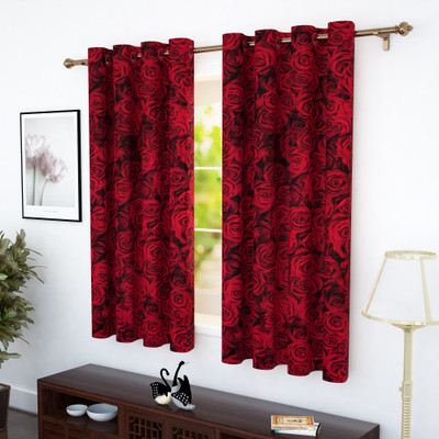 Story@home 152 cm (5 ft) Window Polyester Curtain (Pack Of 2)(Pink, Floral)