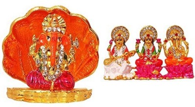 Kanhagift Set of 2 God Ganesh Idol Statue & Goddess Laxmi Lord Ganesha Maa Saraswati Idol - Statue Gift Item Decorative Showpiece Decorative Showpiece  -  5 cm(Brass, Multicolor)