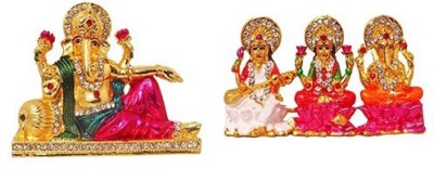 Kanhagift Set of 2 God Ganesh Idol Statue & Goddess Laxmi Lord Ganesha Maa Saraswati Idol - Statue Gift Item Decorative Showpiece Decorative Showpiece  -  6.35 cm(Brass, Multicolor)