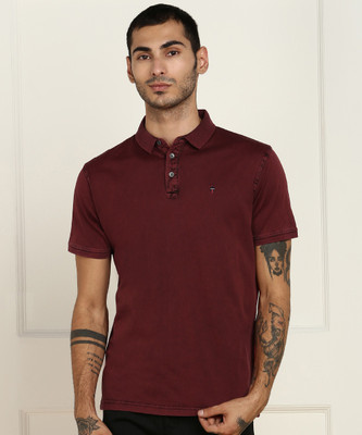Louis Philippe Jeans Solid Men Polo Neck Maroon T-Shirt