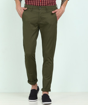 Wrangler Slim Fit Men Dark Green Trousers