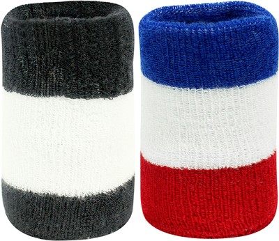 Neska Moda WB42andWB47-Wrist Band Men & Women(Red, White, Blue, Black, Pack of 2)