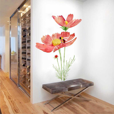 rawpockets 1 cm Honey Bee on Red Flower Wall Self Adhesive Sticker(Pack of 1)