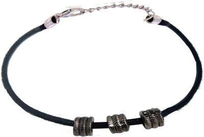 Gurjari Jewellers Black Thread ANKLET with Attached 3 Carving Square Metal Beads Cotton Dori Anklet