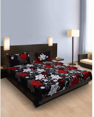 DRACO 104 TC Cotton Double 3D Printed Flat Bedsheet(Pack of 1, Black)
