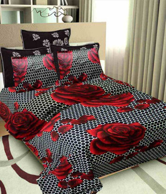 DRACO 104 TC Polycotton Double 3D Printed Flat Bedsheet(Pack of 1, Black)