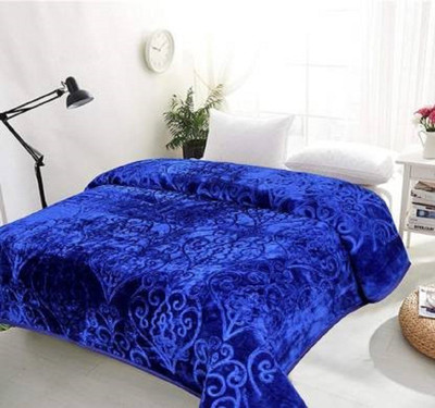 Oshano Solid Double Mink Blanket for  Heavy Winter(Polyester, Dark Blue)