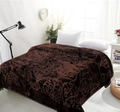 Oshano Solid Double Mink Blanket for  Heavy Winter(Polyester, Brown)