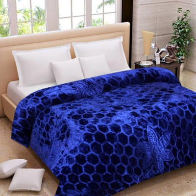 GKM Self Design Double Mink Blanket for  Heavy Winter(Polyester, Dark Blue)