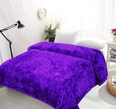 Oshano Solid Double Mink Blanket for  Heavy Winter(Polyester, Purple)