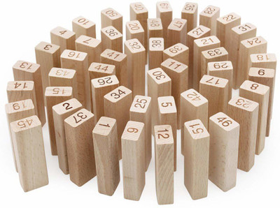 jmv 54 Pcs Blocks 4 Dices Wooden Tumbling Stacking(Grey)
