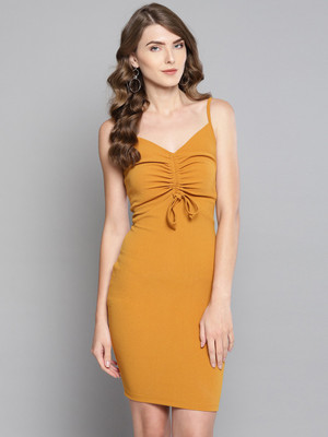 VENI VIDI VICI Women Bodycon Gold Above Knee/Mid Thigh Length Dress