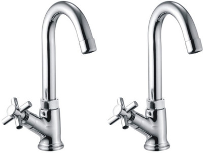 DRIZZLE Swan Neck Pillar Cock Corsa Brass - Set of 2 Faucet Set