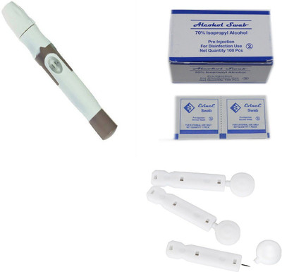 Evince Ultra Fine painless Flat Lancet pack of 100 with 100 alcohol swabs and Lancet Pen Glucometer Lancets(100)