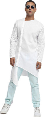 JIHUZUR Men Solid Asymmetric Kurta(White)