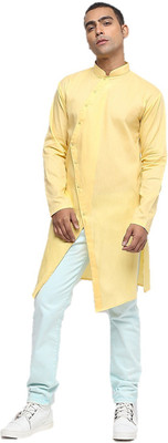 JIHUZUR Men Solid Asymmetric Kurta(Yellow)