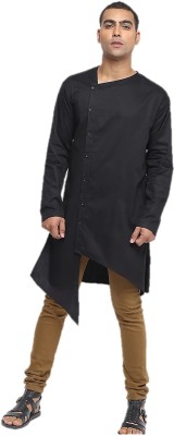 JIHUZUR Men Solid Asymmetric Kurta(Black)