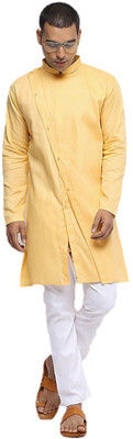 JIHUZUR Men Solid Straight Kurta(Yellow)