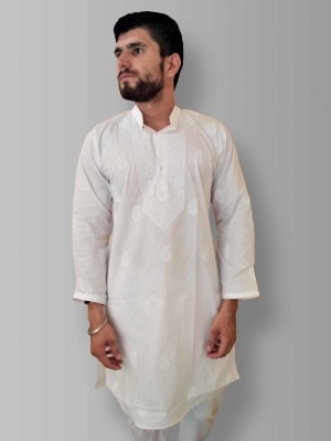 Top Craft India Men Solid Straight Kurta(White)