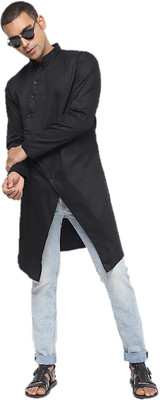JIHUZUR Men Solid Asymmetric Kurta(Black)