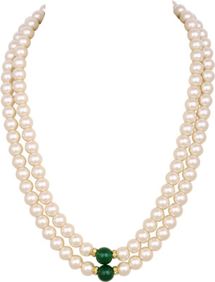 VISHAKA PEARLS AND JEWELLERS Vishaka Pearls Dual Layered White and Green Pearl Necklace Set for Women Mother of Pearl Alloy Layered