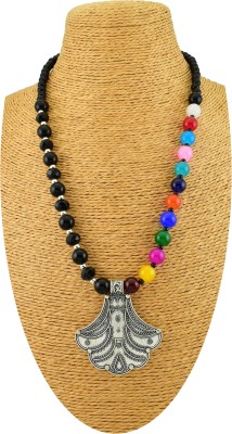HIGH TRENDZ Ethnic Tribal Antique Oxidised Silver Plated with Multi Color Beads Necklace Beads Brass Plated Alloy Necklace