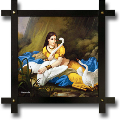Poster N Frames Cross Wooden Frame Hand-Crafted with photo of Radha Krishna Digital Reprint 16.5 inch x 16.5 inch Painting(With Frame)