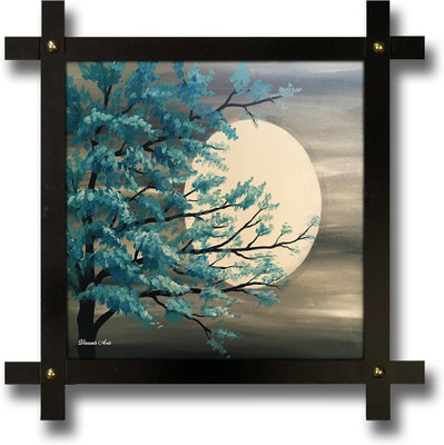 Poster N Frames Cross Wooden Frame Hand Painted Landscape Scenery Painting Digital Reprint 16.5 inch x 16.5 inch Painting(With Frame)