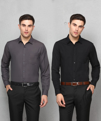METRONAUT Men Solid Formal Black, Grey Shirt(Pack of 2)