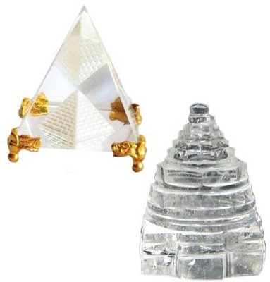 Bansiwal Feng Shui Power Combo Crystal Shri Yantra with Crystal Pyramid Decorative Showpiece  -  6.85 cm(Crystal, White)