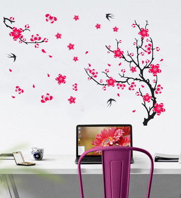 GharKraft 50 cm Different tree with flower Self Adhesive Sticker(Pack of 1)