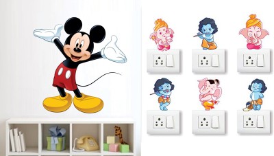 Walltech 51 cm cute mickey mouse Ganesh and Friends Switch Board Sticker Self Adhesive Sticker(Pack of 7)
