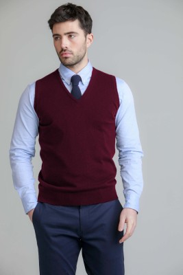 BASE 41 Solid V Neck Casual Men Maroon Sweater