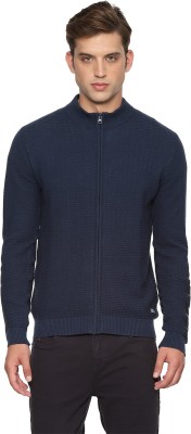 Allen Solly Self Design High Neck Casual Men Blue Sweater