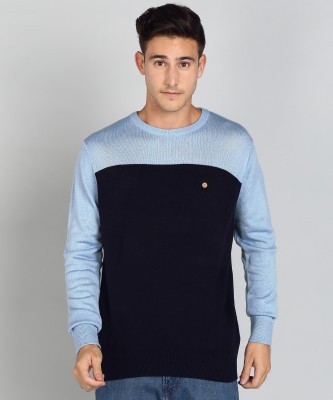 NUMERO UNO Woven Round Neck Casual Men Blue Sweater