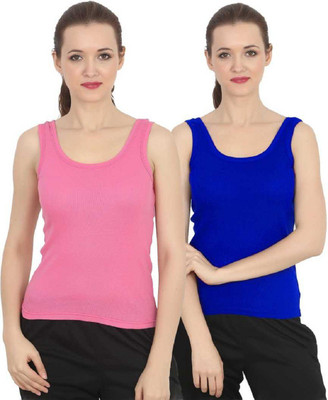 Blossom beauty Casual No Sleeve Solid Women Blue, Pink Top