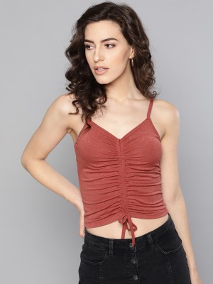 VENI VIDI VICI Casual No Sleeve Solid Women Maroon Top