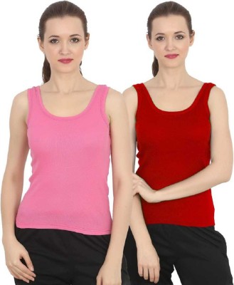 Blossom beauty Casual No Sleeve Solid Women Red, Pink Top