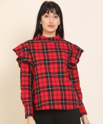 Tokyo Talkies Casual Cuffed Sleeve Checkered Women Red, Black Top