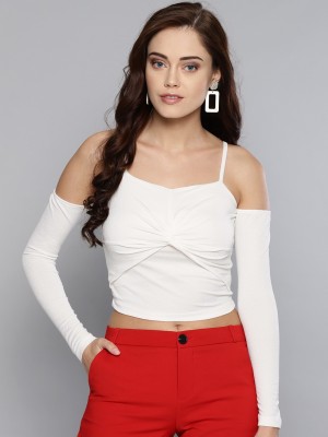 VENI VIDI VICI Casual Cold Shoulder Solid Women White Top