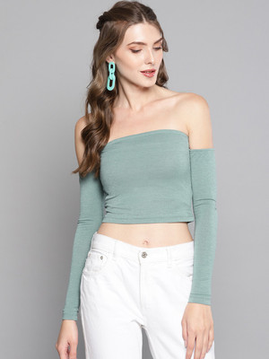 VENI VIDI VICI Casual Regular Sleeve Self Design Women Green Top