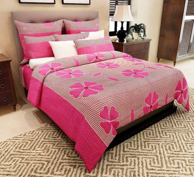 DRACO 104 TC Polycotton Double 3D Printed Flat Bedsheet(Pack of 1, Pink)