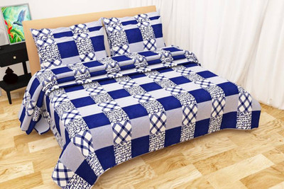 DRACO 104 TC Polycotton Double 3D Printed Flat Bedsheet(Pack of 1, Blue)