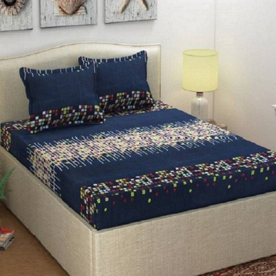 Panipat Textile Hub 140 TC Microfiber Double 3D Printed Flat Bedsheet(Pack of 1, Blue)