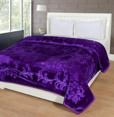GKM Self Design Double Mink Blanket for  Heavy Winter(Polyester, Purple)