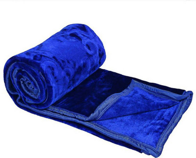 Oshano Solid Double Mink Blanket for  Heavy Winter(Polyester, Blue)