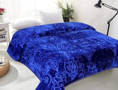 Oshano Self Design Double Mink Blanket for  Heavy Winter(Polyester, Dark Blue)