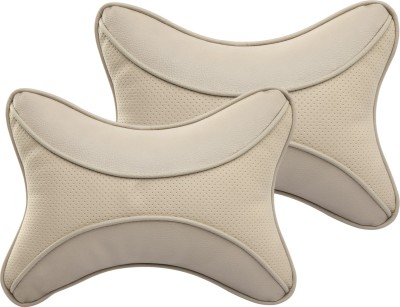 Auto Hub Beige Leatherite Car Pillow Cushion for Universal For Car(Rectangular, Pack of 2)